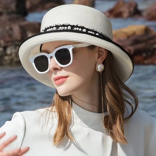 EE 7169 Korean style trendy curly brim straw hat sunshade curly brim sun hat beach vacation all-match hat for women