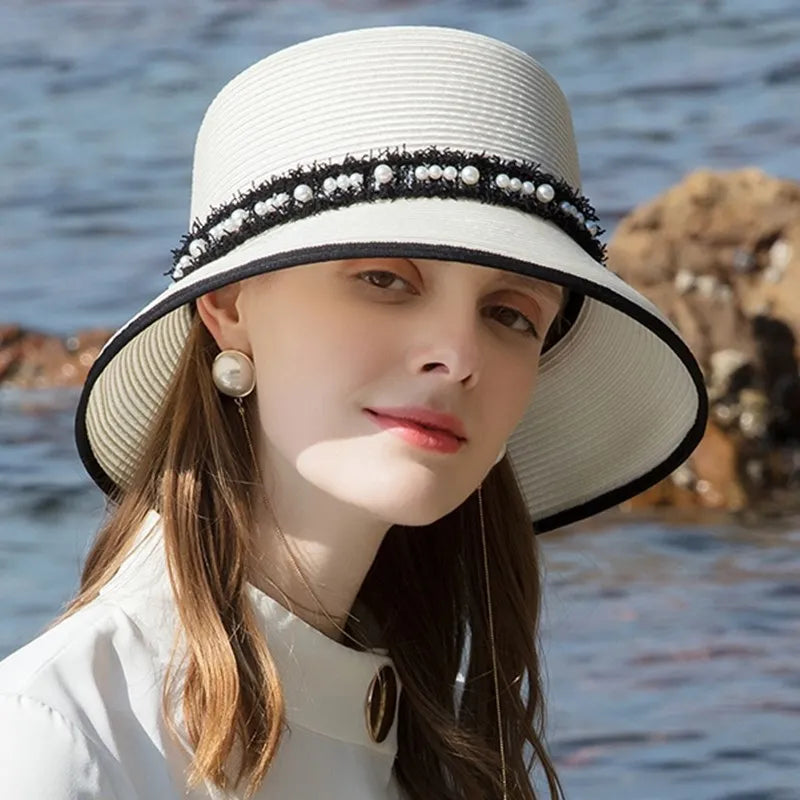 EE 7169 Korean style trendy curly brim straw hat sunshade curly brim sun hat beach vacation all-match hat for women
