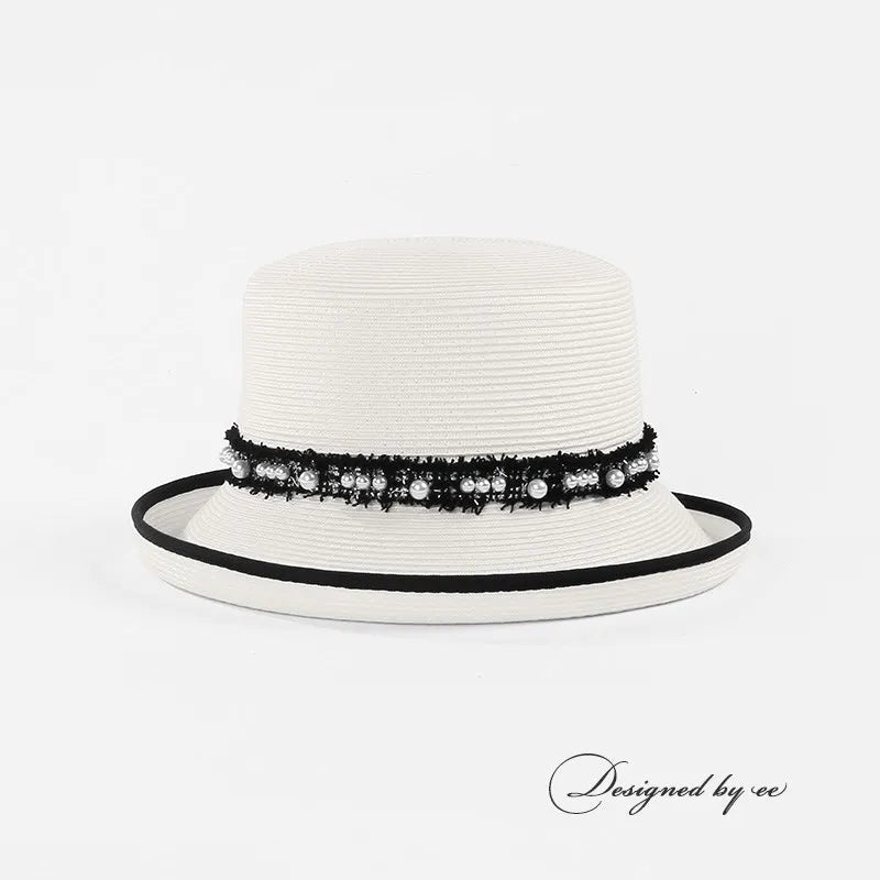 EE 7169 Korean style trendy curly brim straw hat sunshade curly brim sun hat beach vacation all-match hat for women