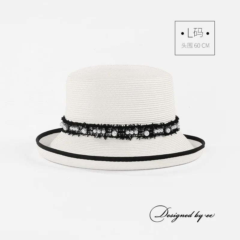 EE 7169 Korean style trendy curly brim straw hat sunshade curly brim sun hat beach vacation all-match hat for women
