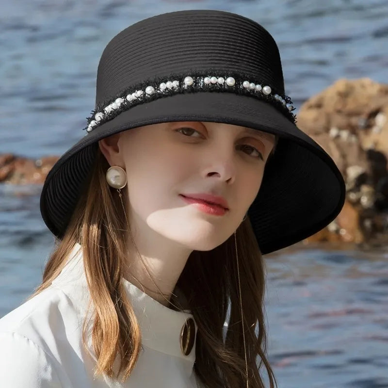 EE 7169 Korean style trendy curly brim straw hat sunshade curly brim sun hat beach vacation all-match hat for women