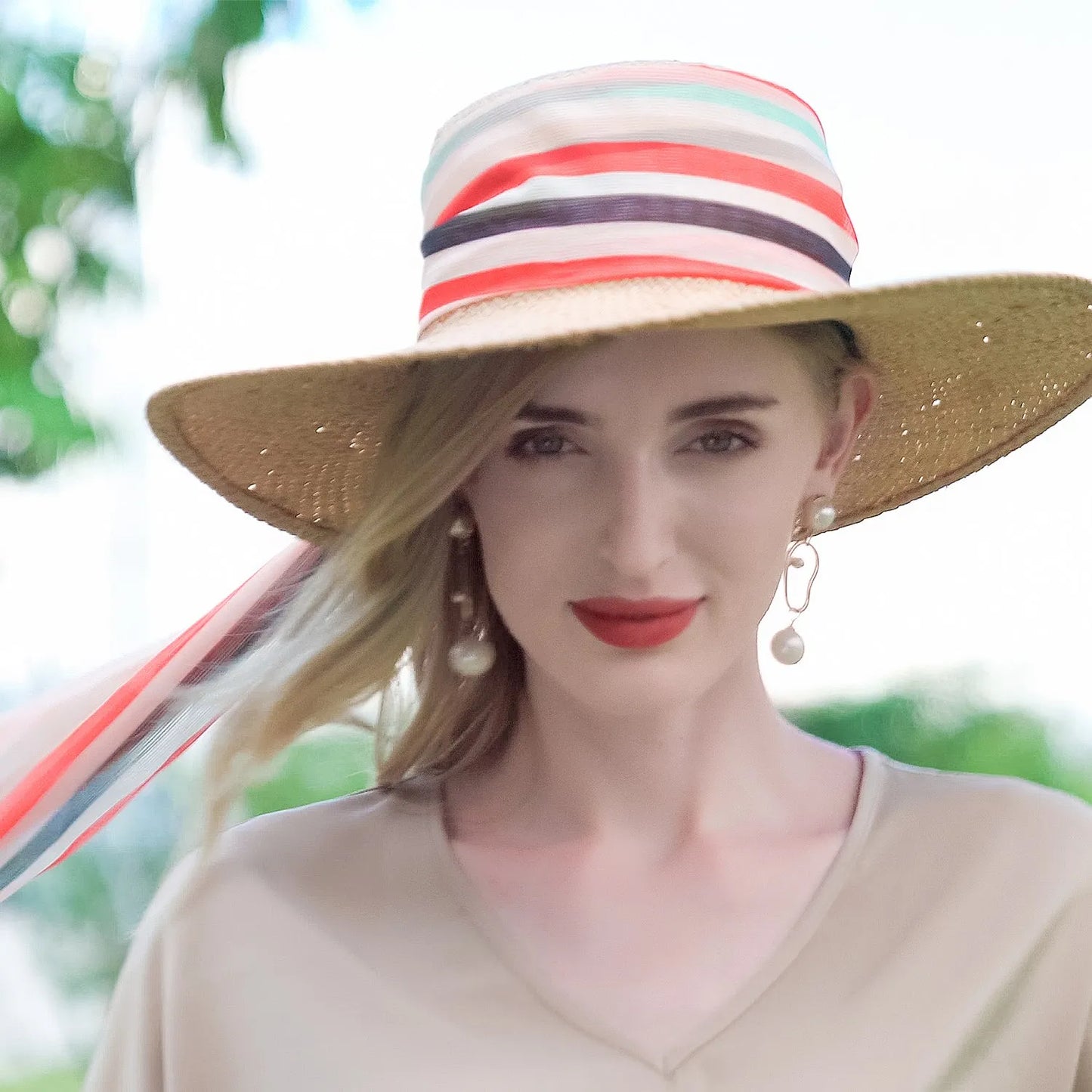 EE 7176 Summer New England Sweet and Lovely Wide Eave Bow Shade Beach Hat Children's Summer