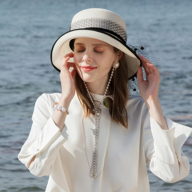 Women's Summer Polyester With Tulle Ladies Day Sun Hats