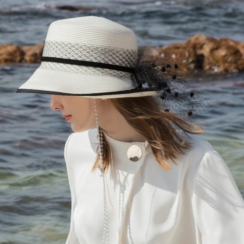 Women's Summer Polyester With Tulle Ladies Day Sun Hats