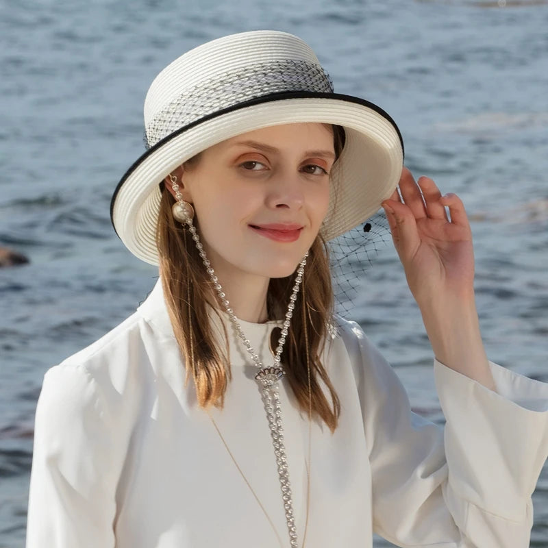 Women's Summer Polyester With Tulle Ladies Day Sun Hats