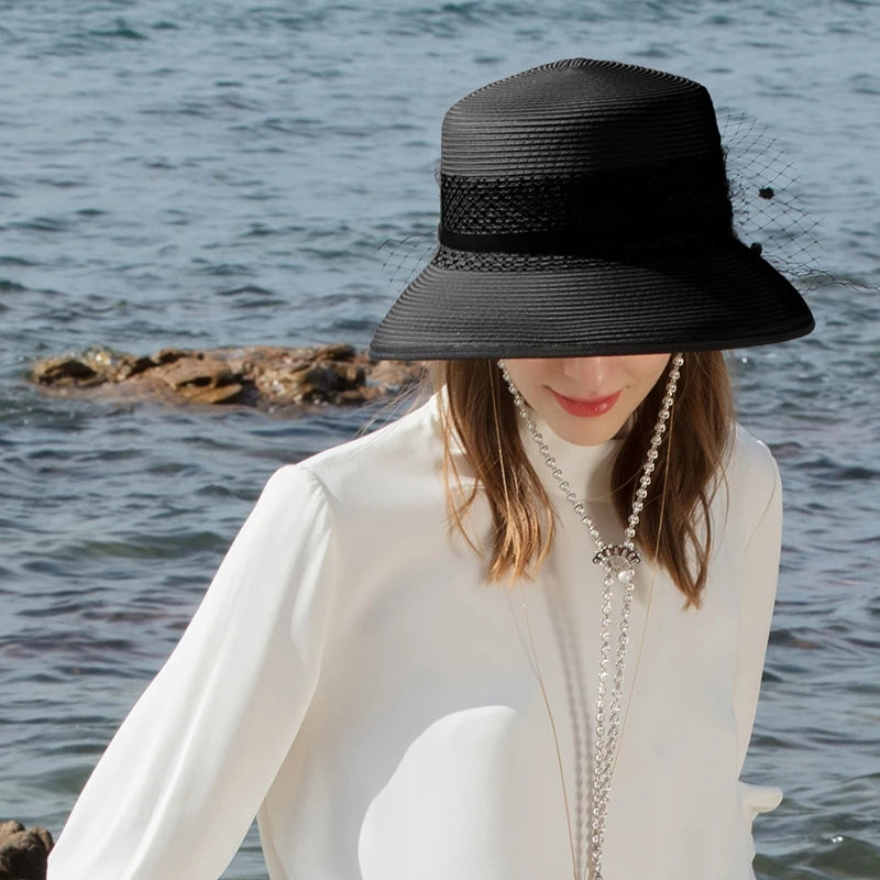 Women's Summer Polyester With Tulle Ladies Day Sun Hats