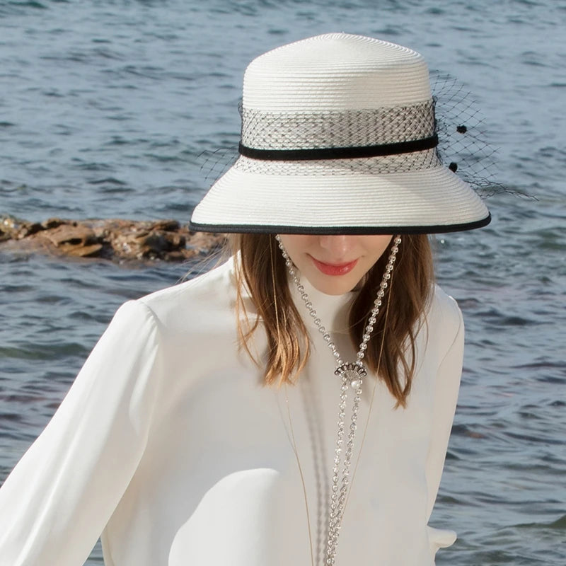 Women's Summer Polyester With Tulle Ladies Day Sun Hats