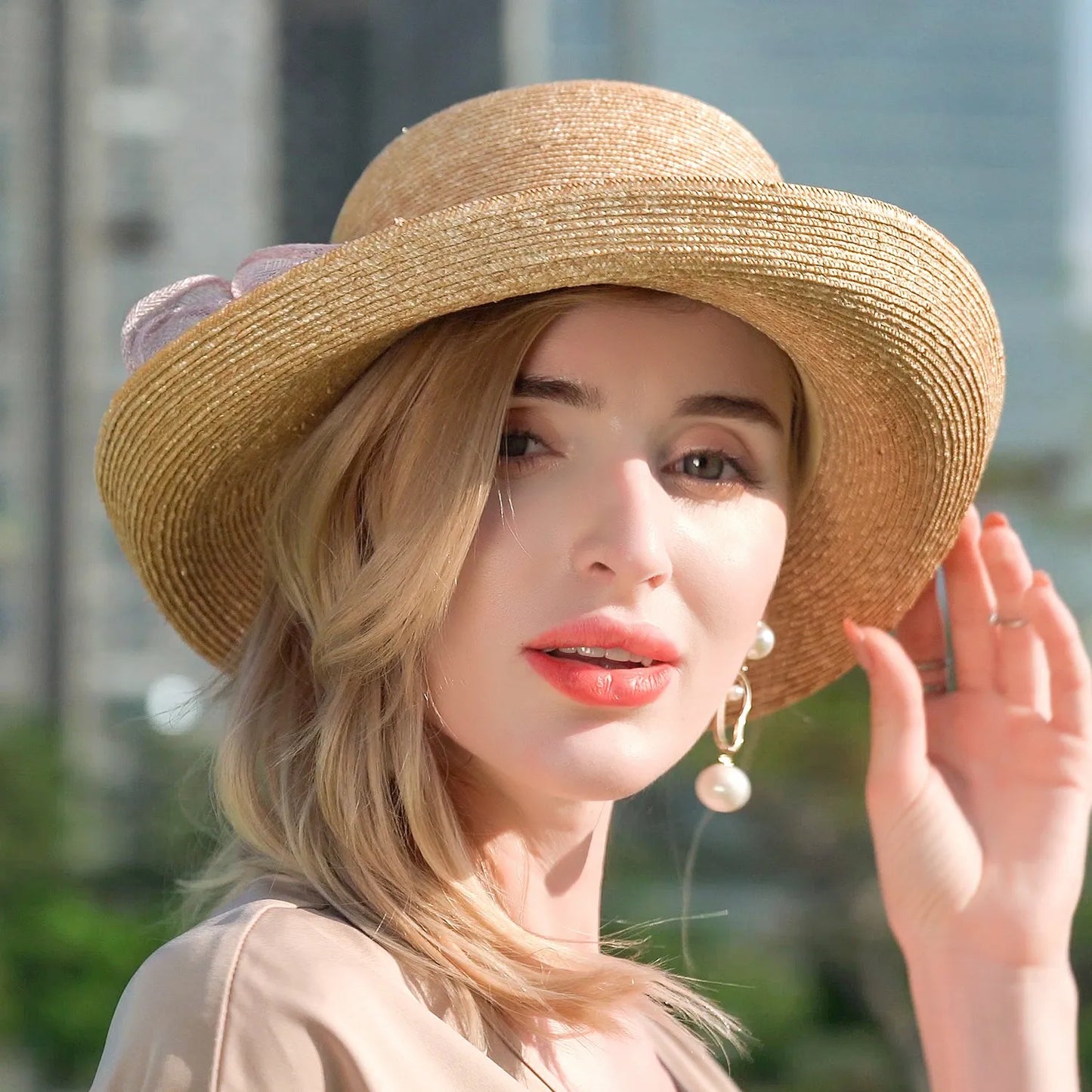EE 7190 Summer New Fashion Versatile Sweet Sunscreen Sunshade Small Curled Straw Hat Hat Women's Summer