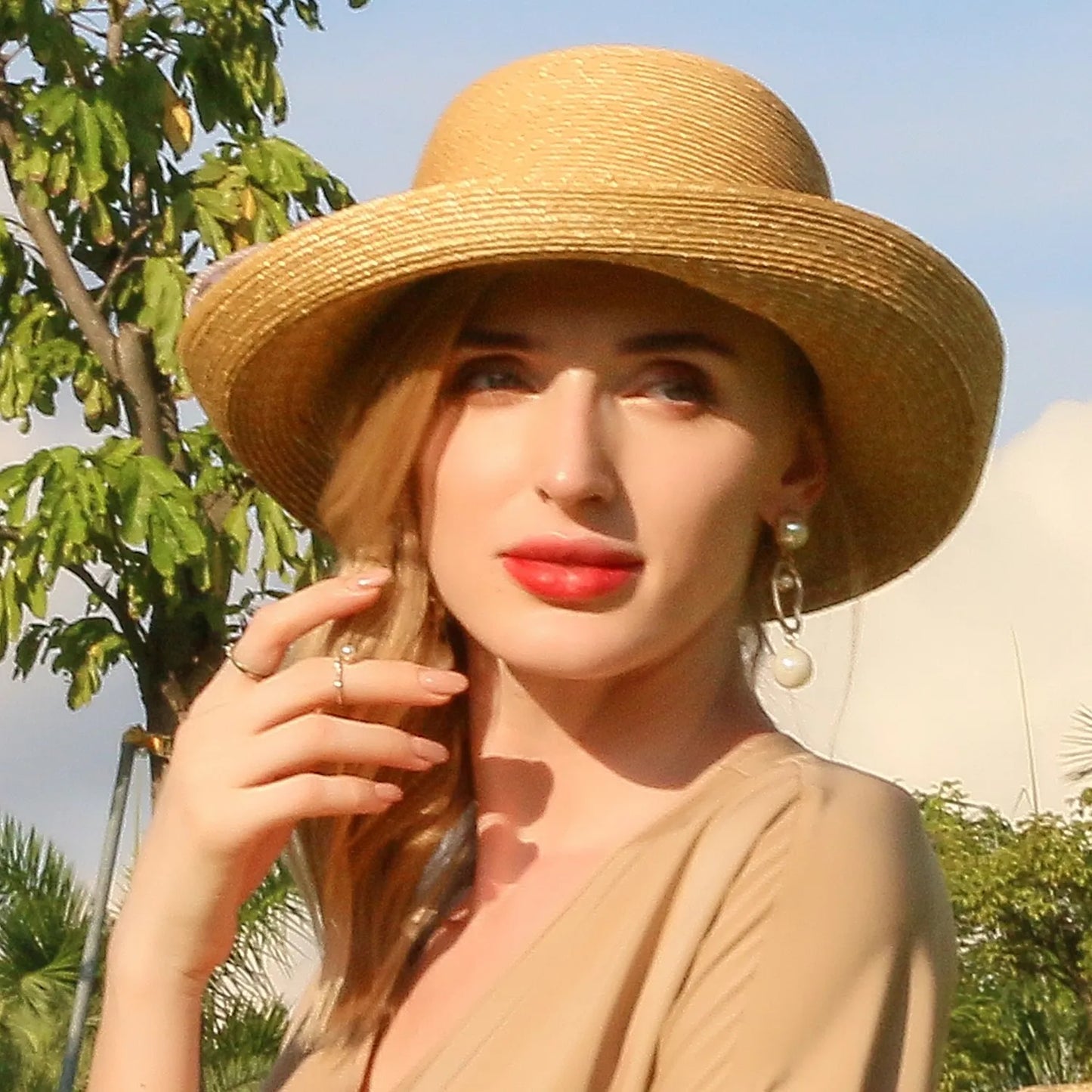EE 7190 Summer New Fashion Versatile Sweet Sunscreen Sunshade Small Curled Straw Hat Hat Women's Summer