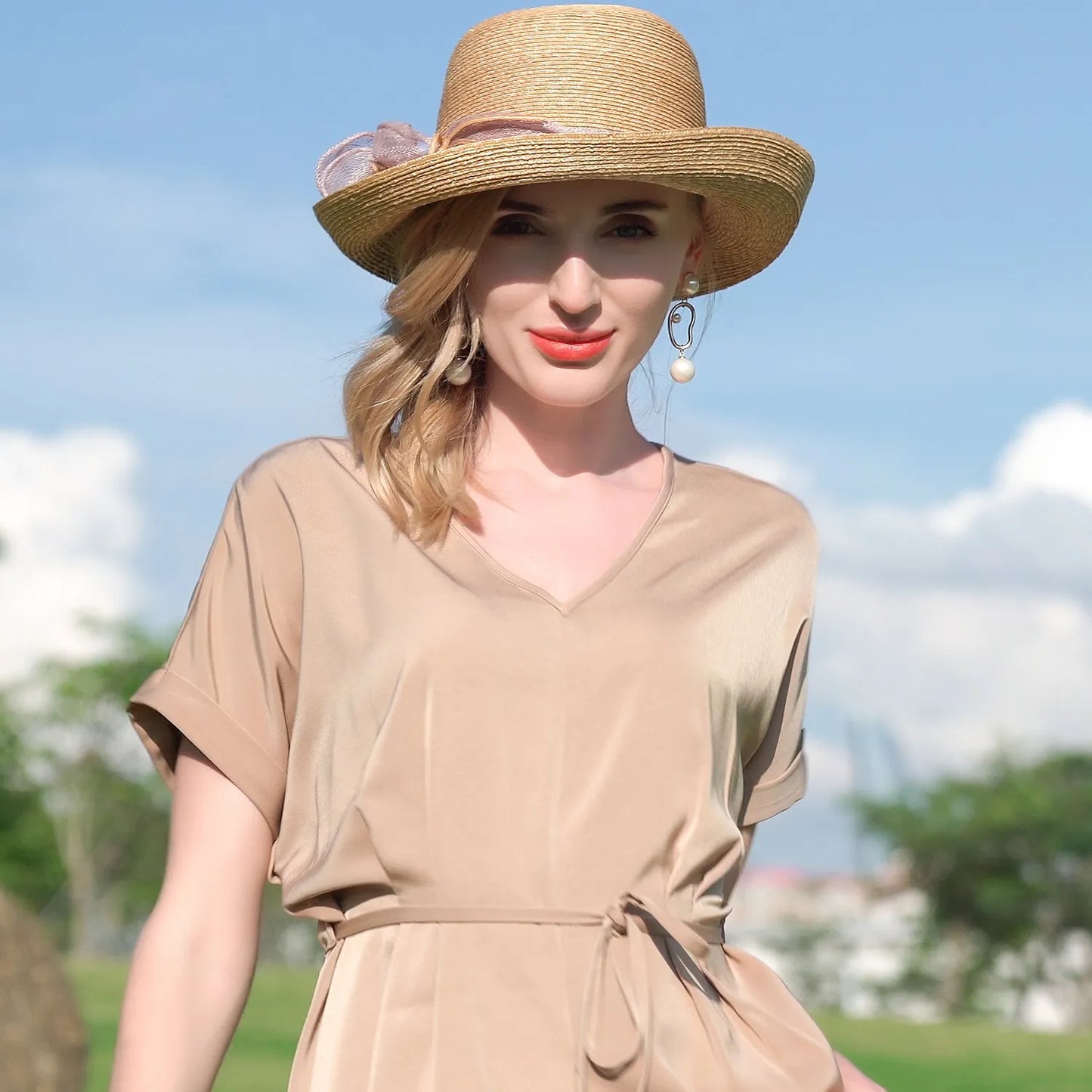 EE 7190 Summer New Fashion Versatile Sweet Sunscreen Sunshade Small Curled Straw Hat Hat Women's Summer