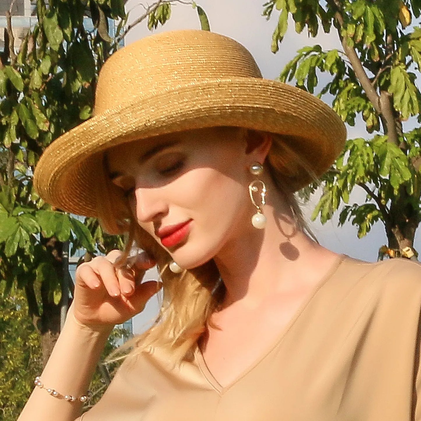 EE 7190 Summer New Fashion Versatile Sweet Sunscreen Sunshade Small Curled Straw Hat Hat Women's Summer