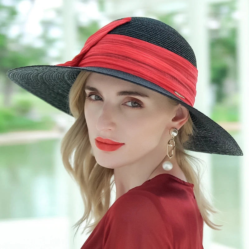 Womens Sun Straw Hat Wide Brim UPF 50 Summer Hat Foldable Roll up Floppy Beach Hats for Women