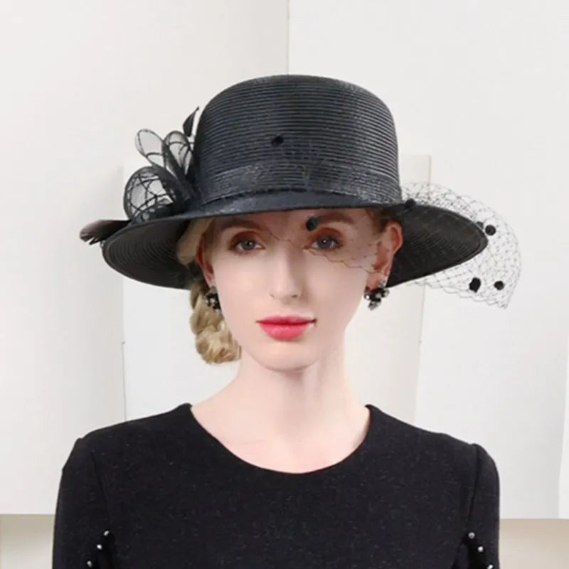 EE 7246 Spring/Summer New Feather Flower Decoration Straw Hat Elegant Sun Protection Versatile Hat Children