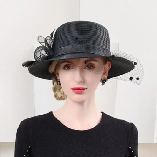 EE 7246 Spring/Summer New Feather Flower Decoration Straw Hat Elegant Sun Protection Versatile Hat Children
