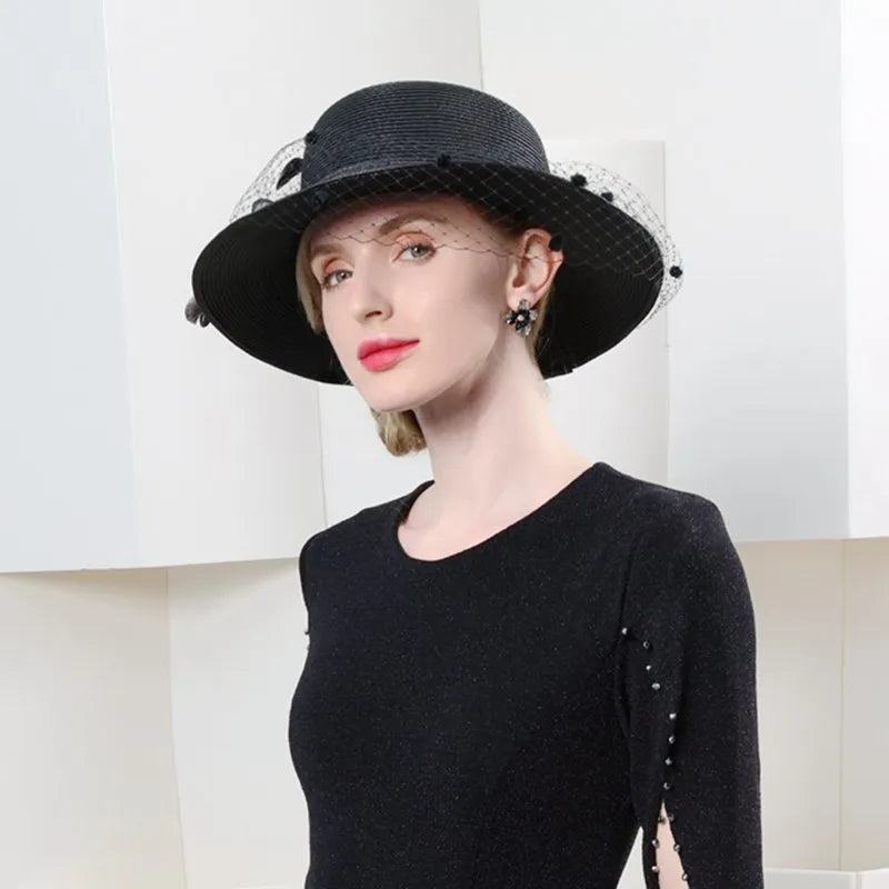 EE 7246 Spring/Summer New Feather Flower Decoration Straw Hat Elegant Sun Protection Versatile Hat Children