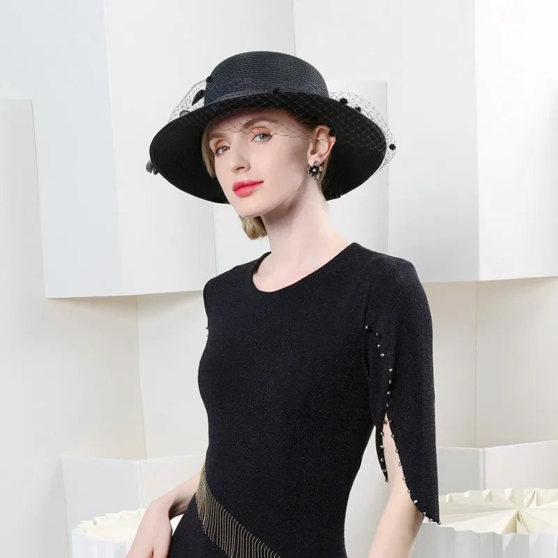 EE 7246 Spring/Summer New Feather Flower Decoration Straw Hat Elegant Sun Protection Versatile Hat Children