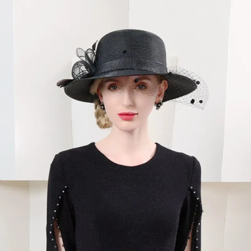 EE 7246 Spring/Summer New Feather Flower Decoration Straw Hat Elegant Sun Protection Versatile Hat Children