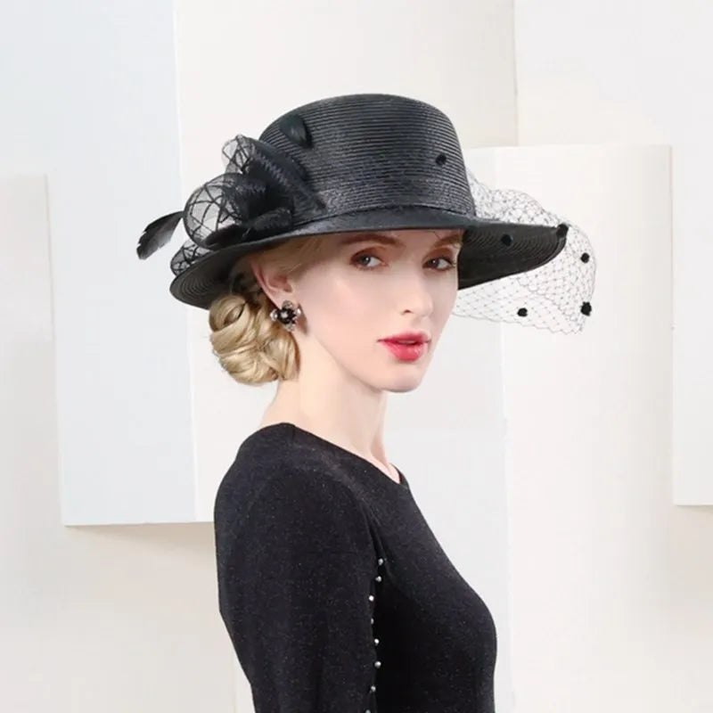 EE 7246 Spring/Summer New Feather Flower Decoration Straw Hat Elegant Sun Protection Versatile Hat Children