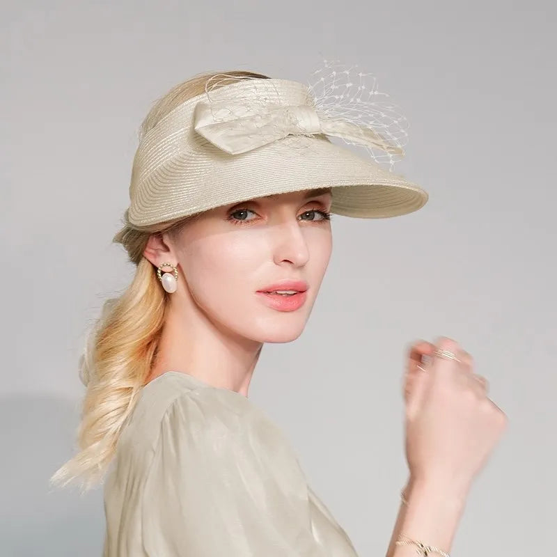 EE 7262 Summer New Leisure Simple Bow Mesh Sun Hat Hat Children's Summer Sunshade and Sunscreen