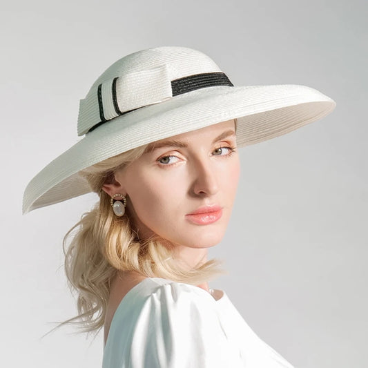 EE 7281 Summer/Elegant/Delicate/Adjustable/Bowknot/Stripe/Wide Brim/Sun Protection/Sunbonnet/Straw Hat/Polyester Hat