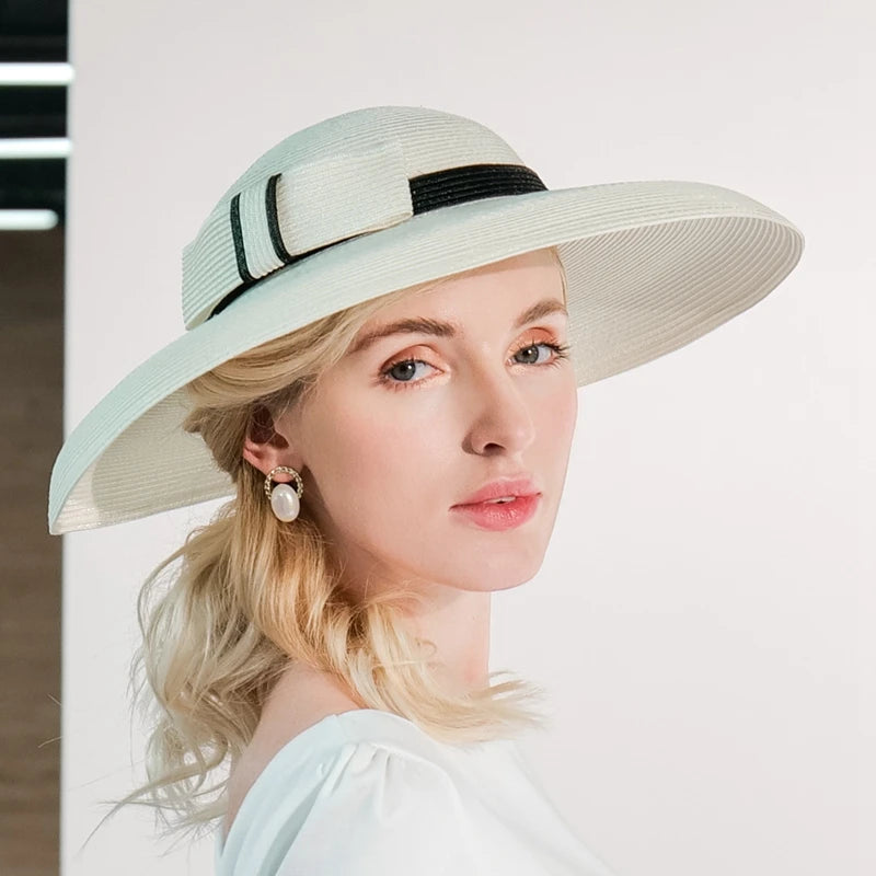 EE 7281 Summer/Elegant/Delicate/Adjustable/Bowknot/Stripe/Wide Brim/Sun Protection/Sunbonnet/Straw Hat/Polyester Hat