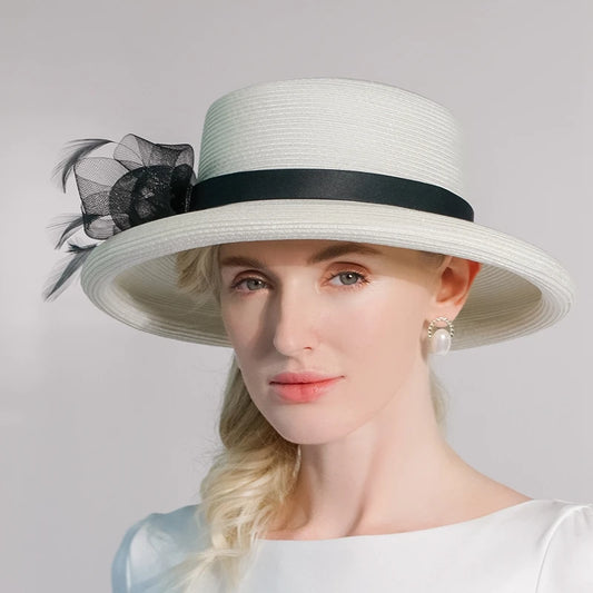 EE 7282 Summer/Delicate/Casual/Adjustable/Bowknot/Feather/Wide Brim/Sun Protection/Sunbonnet/Straw Hat/Polyester Hat