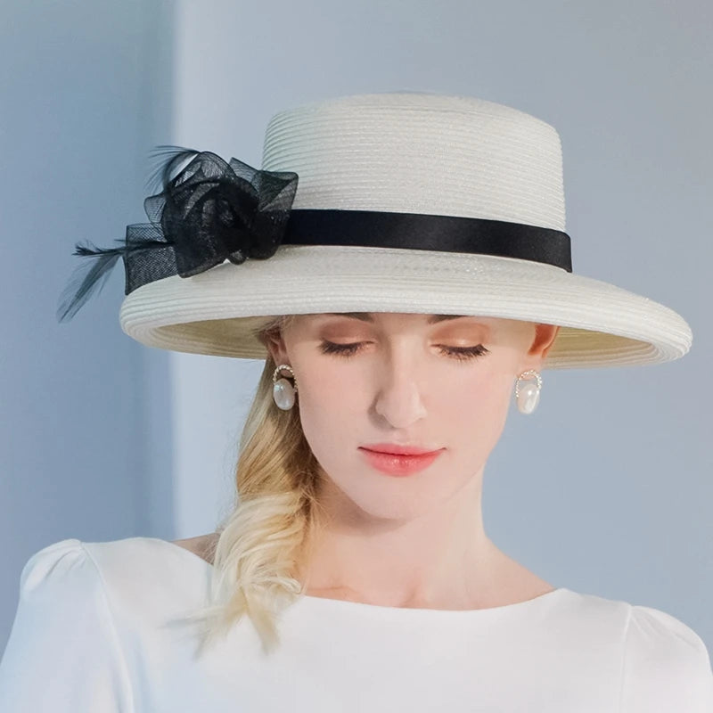 EE 7282 Summer/Delicate/Casual/Adjustable/Bowknot/Feather/Wide Brim/Sun Protection/Sunbonnet/Straw Hat/Polyester Hat