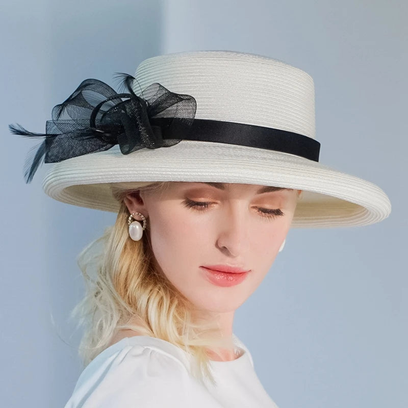 EE 7282 Summer/Delicate/Casual/Adjustable/Bowknot/Feather/Wide Brim/Sun Protection/Sunbonnet/Straw Hat/Polyester Hat