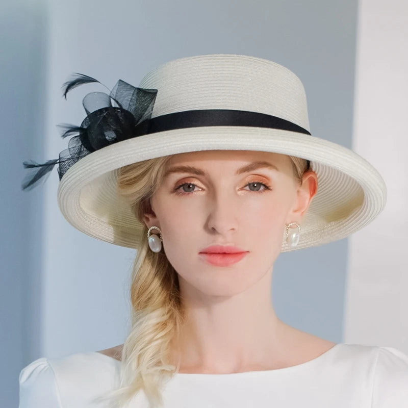 EE 7282 Summer/Delicate/Casual/Adjustable/Bowknot/Feather/Wide Brim/Sun Protection/Sunbonnet/Straw Hat/Polyester Hat