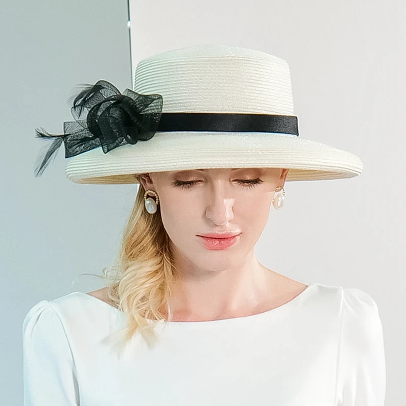 EE 7282 Summer/Delicate/Casual/Adjustable/Bowknot/Feather/Wide Brim/Sun Protection/Sunbonnet/Straw Hat/Polyester Hat