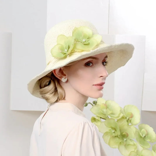 EE 7285 Spring/Summer New Versatile Summer Sunshade and Sunscreen Big Flower Hat Handmade Hooked Holiday Beach Hat for Women