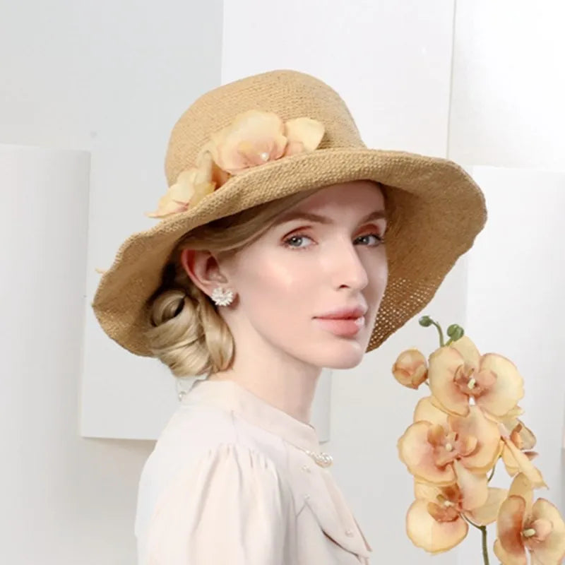 EE 7285 Spring/Summer New Versatile Summer Sunshade and Sunscreen Big Flower Hat Handmade Hooked Holiday Beach Hat for Women
