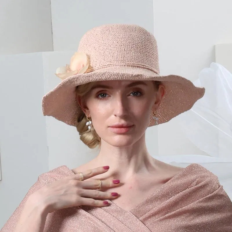 EE 7285 Spring/Summer New Versatile Summer Sunshade and Sunscreen Big Flower Hat Handmade Hooked Holiday Beach Hat for Women