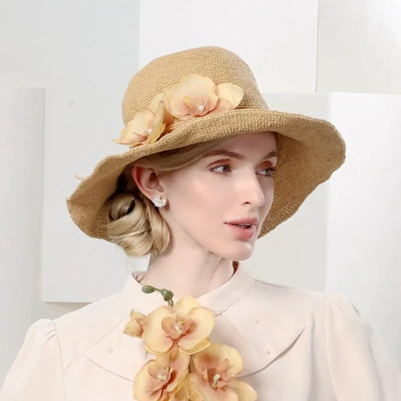 EE 7285 Spring/Summer New Versatile Summer Sunshade and Sunscreen Big Flower Hat Handmade Hooked Holiday Beach Hat for Women