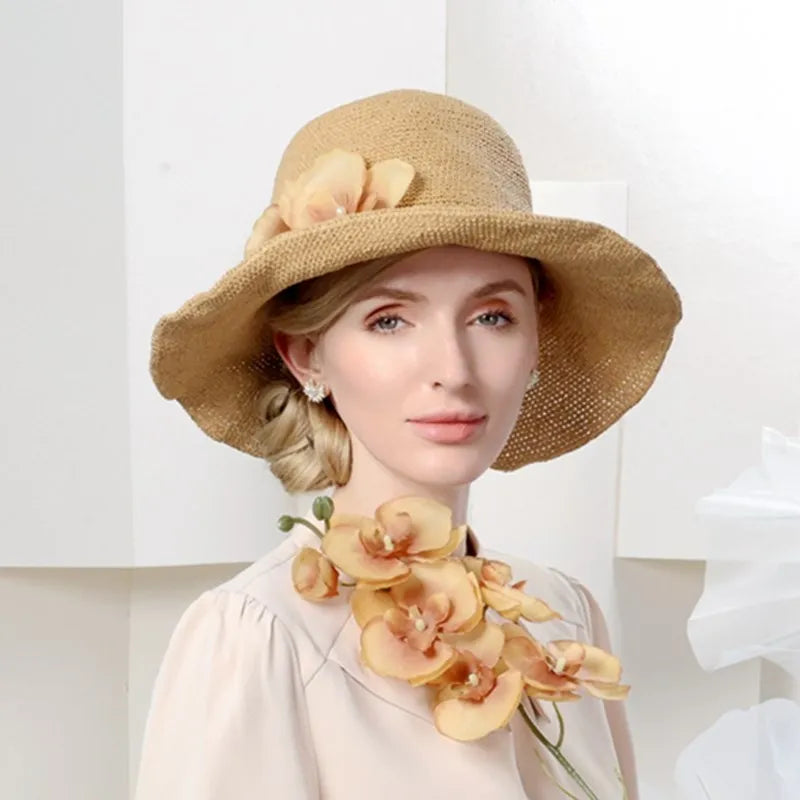 EE 7285 Spring/Summer New Versatile Summer Sunshade and Sunscreen Big Flower Hat Handmade Hooked Holiday Beach Hat for Women