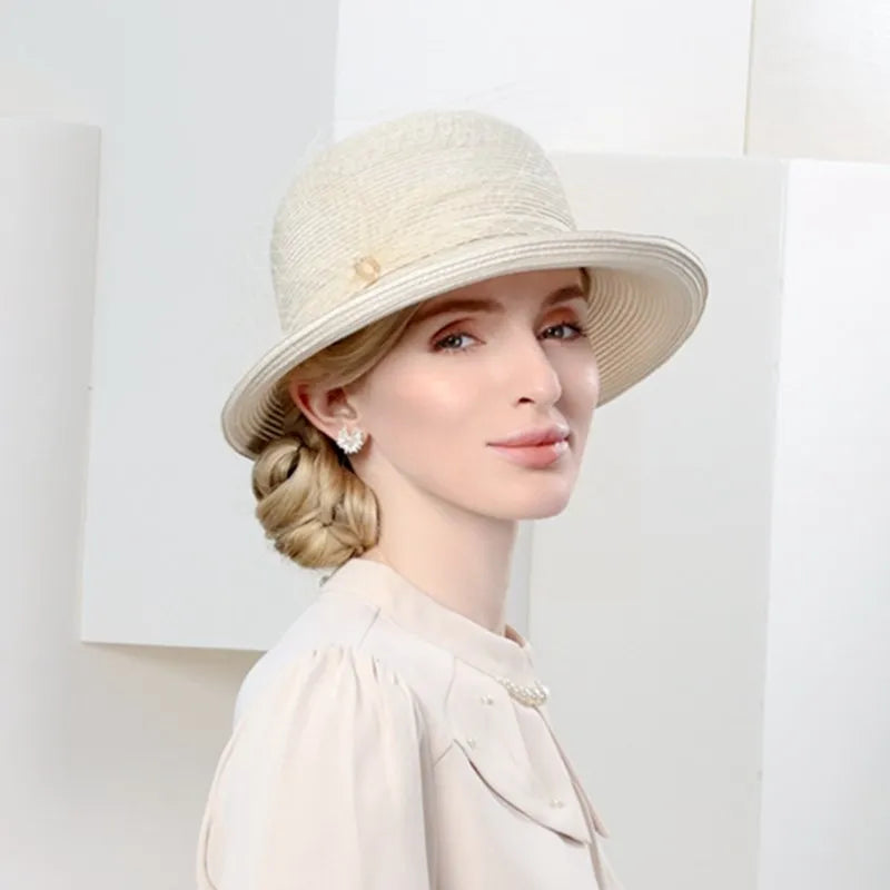 EE  7292 2023 Spring/Summer New Leisure Versatile Sunscreen Beach Hat Retro Mesh Decoration Straw Hat Female