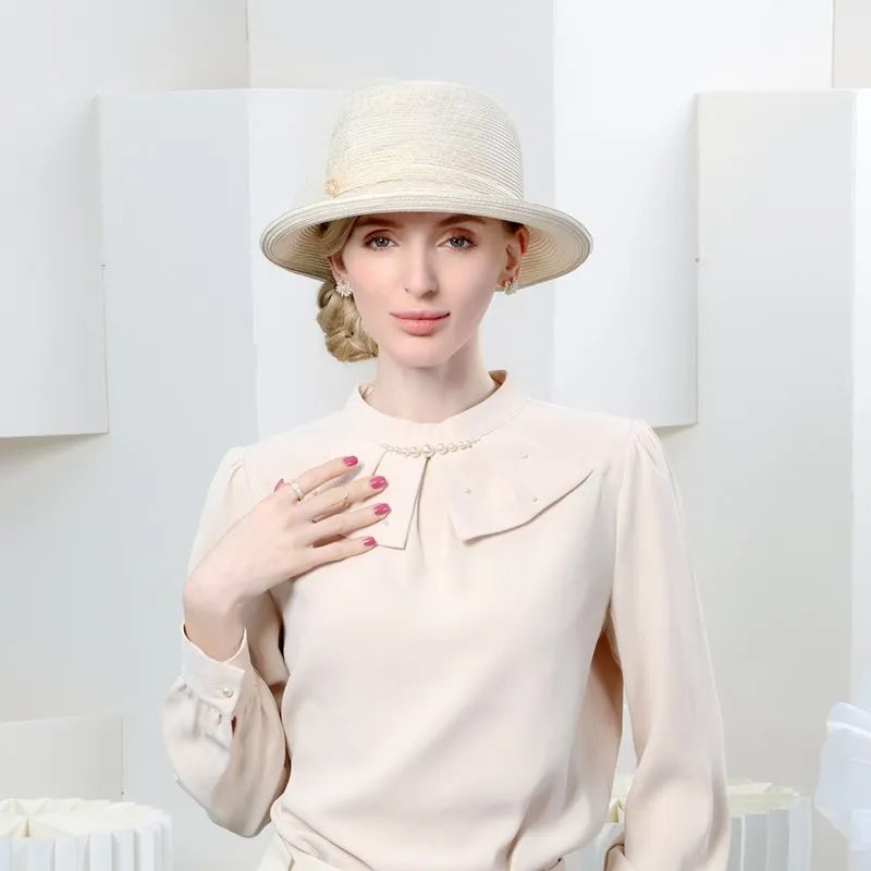EE  7292 2023 Spring/Summer New Leisure Versatile Sunscreen Beach Hat Retro Mesh Decoration Straw Hat Female