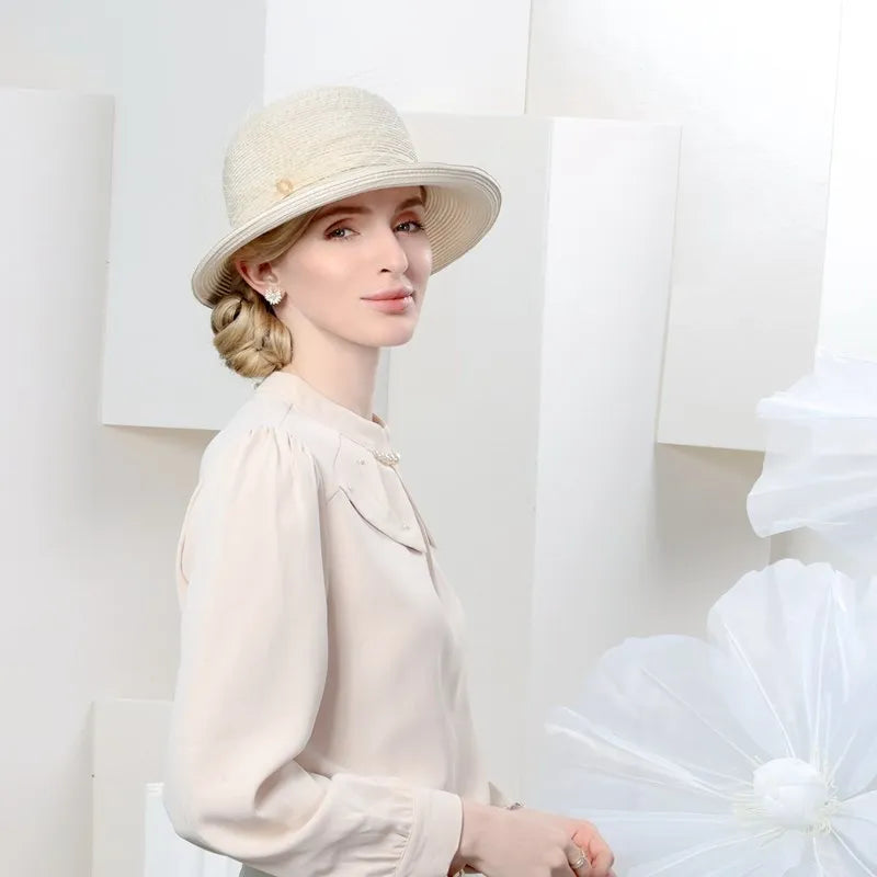 EE  7292 2023 Spring/Summer New Leisure Versatile Sunscreen Beach Hat Retro Mesh Decoration Straw Hat Female