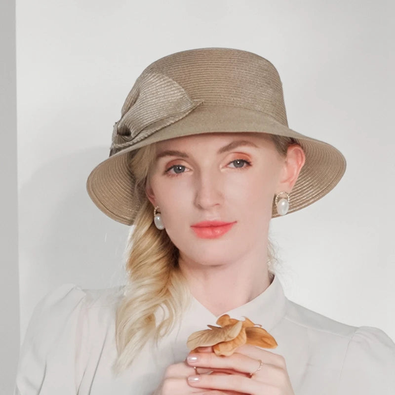 EE 7302 Summer/Delicate/Packable/Adjustable/Big Bowknot/Daily Wear/Sun Protection/Sunbonnet/Straw Hat/Polyester Hat