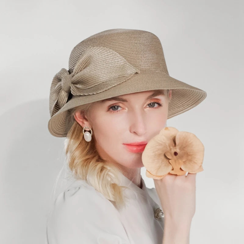 EE 7302 Summer/Delicate/Packable/Adjustable/Big Bowknot/Daily Wear/Sun Protection/Sunbonnet/Straw Hat/Polyester Hat