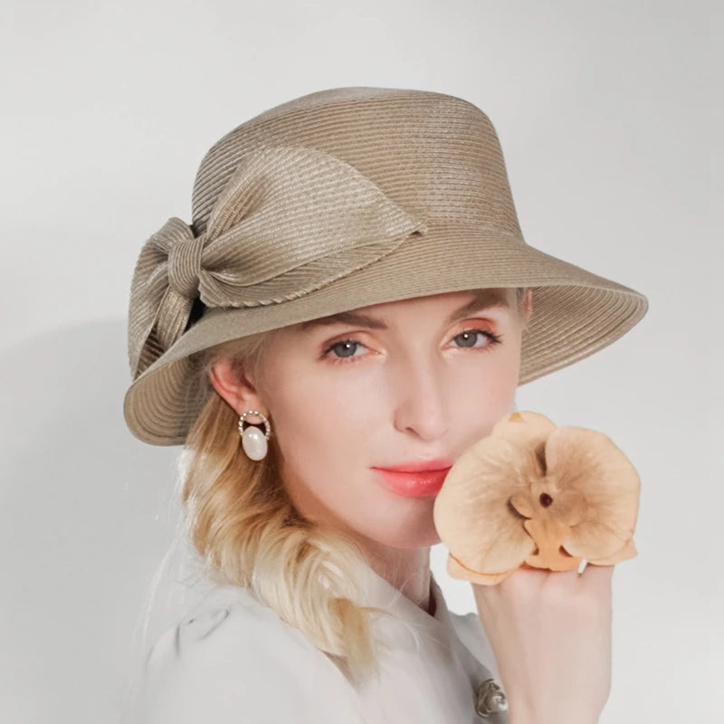 EE 7302 Summer/Delicate/Packable/Adjustable/Big Bowknot/Daily Wear/Sun Protection/Sunbonnet/Straw Hat/Polyester Hat