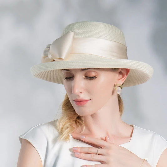 EE 7308 Summer/Elegant/Big Bowknot/Curled Brim/Casual/Daily Wear/Sun Protection/Sunbonnet/Straw Hat/Polyester Hat