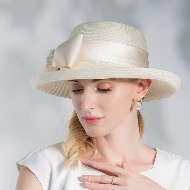 EE 7308 Summer/Elegant/Big Bowknot/Curled Brim/Casual/Daily Wear/Sun Protection/Sunbonnet/Straw Hat/Polyester Hat