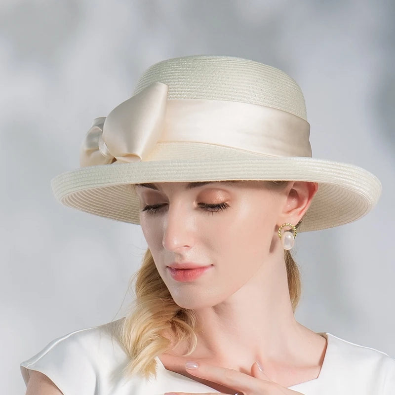 EE 7308 Summer/Elegant/Big Bowknot/Curled Brim/Casual/Daily Wear/Sun Protection/Sunbonnet/Straw Hat/Polyester Hat