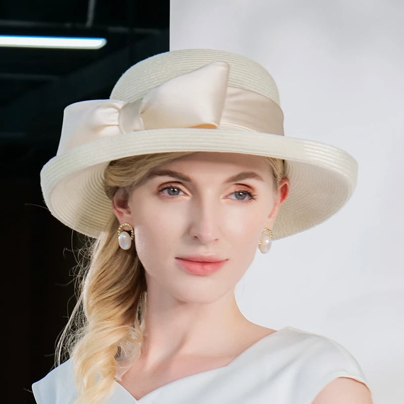 EE 7308 Summer/Elegant/Big Bowknot/Curled Brim/Casual/Daily Wear/Sun Protection/Sunbonnet/Straw Hat/Polyester Hat