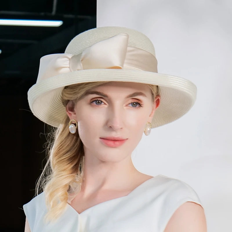 EE 7308 Summer/Elegant/Big Bowknot/Curled Brim/Casual/Daily Wear/Sun Protection/Sunbonnet/Straw Hat/Polyester Hat