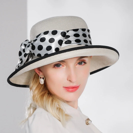 EE 7313 Summer/Original Design/Leisure/Big Bowknot/Dots/Casual/Daily Wear/Sun Protection/Sunbonnet/Straw Hat/Polyester Hat