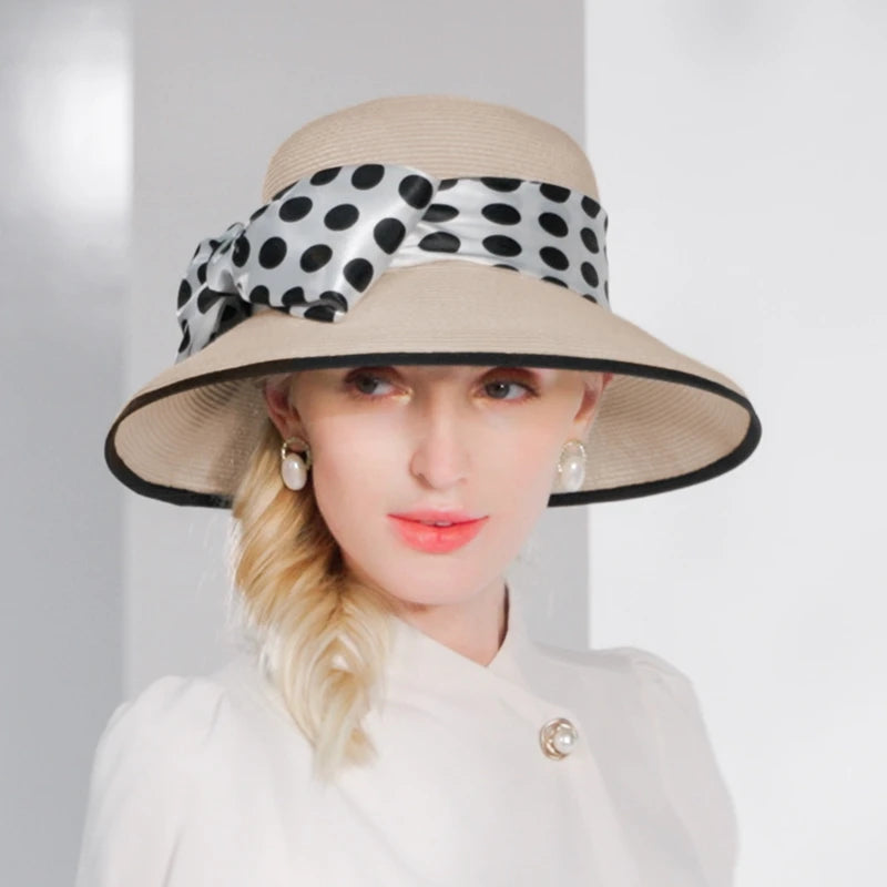 EE 7313 Summer/Original Design/Leisure/Big Bowknot/Dots/Casual/Daily Wear/Sun Protection/Sunbonnet/Straw Hat/Polyester Hat