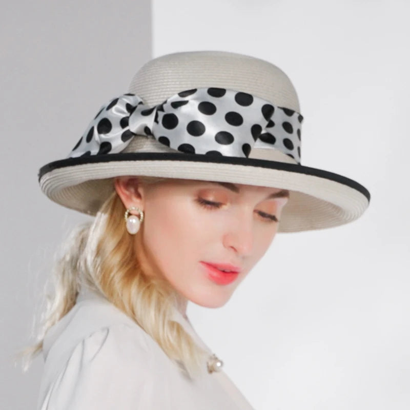 EE 7313 Summer/Original Design/Leisure/Big Bowknot/Dots/Casual/Daily Wear/Sun Protection/Sunbonnet/Straw Hat/Polyester Hat