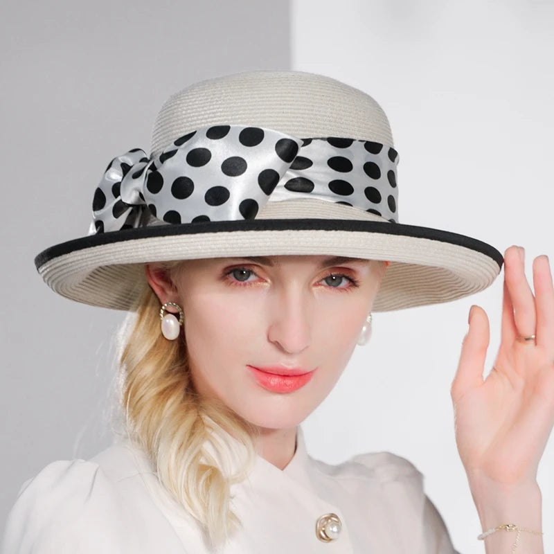 EE 7313 Summer/Original Design/Leisure/Big Bowknot/Dots/Casual/Daily Wear/Sun Protection/Sunbonnet/Straw Hat/Polyester Hat
